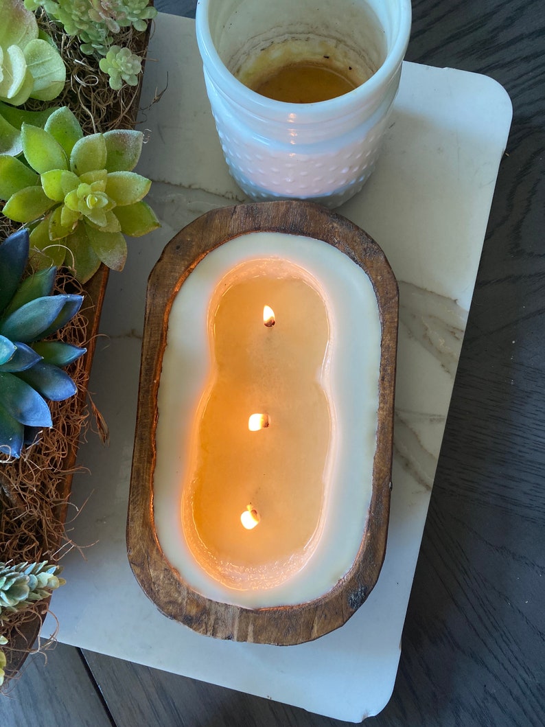 Wood Dough Bowl Candle 3 Wick Phthalate Free Pure Soy Wax Made in