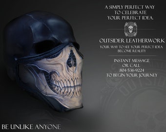 Hand-Tooled Leather Motorcycle Mask: Fanged Skull Biker Mask