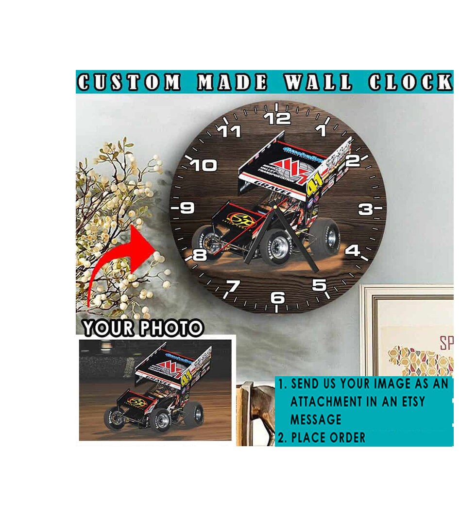 Drag Racing Wooden Wall Clock Sprint Car Racing Personalized Etsy