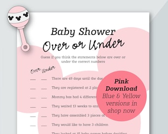 Pink Over or Under Baby Shower Game | Mickey Themed | Baby Shower Game | Baby Girl Shower