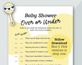 Yellow Over or Under Baby Shower Game | Mickey Themed | Baby Shower Game | Baby Shower