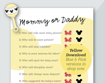 Yellow Mommy or Daddy Baby Shower Game | Mickey Themed | Baby Shower Game | Baby Shower