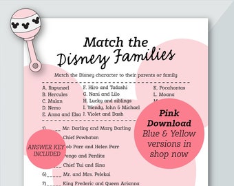 Pink Match the Families Baby Shower Game | Mickey Themed | Baby Shower Game | Baby Girl Shower