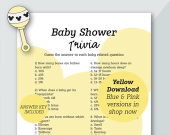 Yellow Baby Shower Trivia | Mickey Themed | Baby Shower Game | Baby Shower