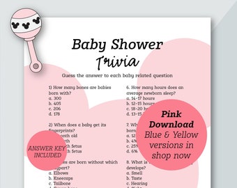 Pink Baby Shower Trivia | Mickey Themed | Baby Shower Game | Baby Girl Shower