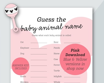 Pink Guess the Baby Animal Baby Shower Game | Mickey Themed | Baby Shower Game | Baby Girl Shower