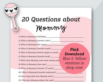 Pink 20 Questions About Mommy Baby Shower Game | Mickey Themed | Baby Shower Game | Baby Girl Shower