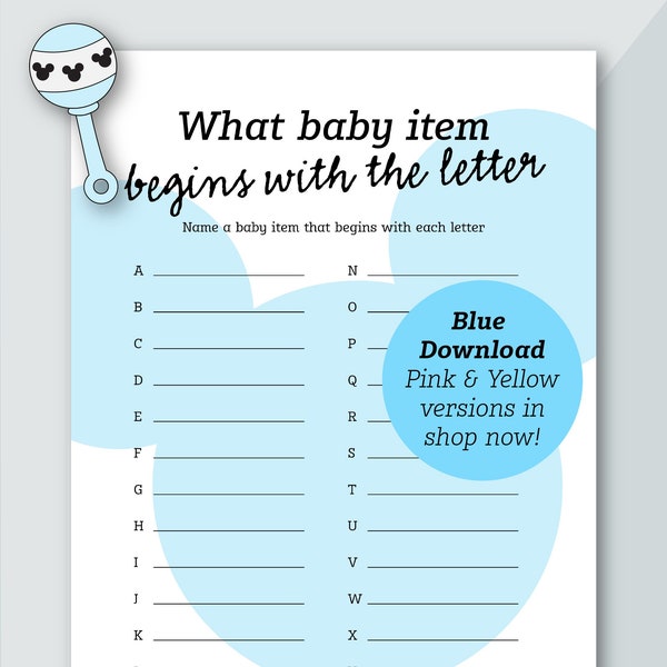 Blue What Baby Item Begins with the Letter? | Baby Shower Game | Mickey Themed | Baby Boy Shower