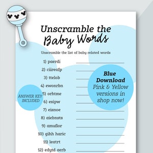 Blue Unscramble the Baby Words Baby Shower Game | Mickey Themed | Baby Shower Game | Baby Boy Shower