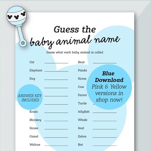 Blue Guess the Baby Animal Baby Shower Game | Mickey Themed | Baby Shower Game | Baby Shower
