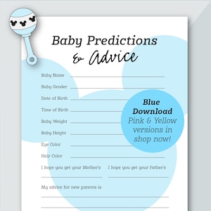 Blue Baby Predictions & Advice | Mickey Themed | Baby Shower Game | Baby Boy Shower