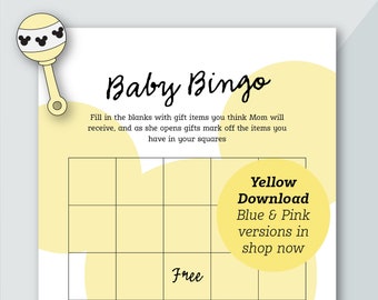 Yellow Baby Bingo Baby Shower Game | Mickey Themed | Baby Shower Game | Baby Shower