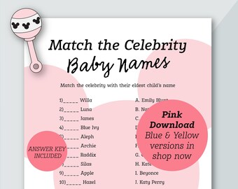 Pink Match the Celebrity Baby Names Baby Shower Game | Mickey Themed | Baby Shower Game | Baby Girl Shower