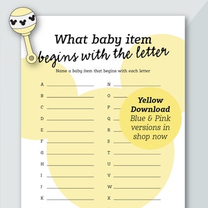 Yellow What Baby Item Baby Shower Game | Mickey Themed | Baby Shower Game | Baby Shower