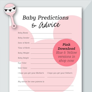 Predicciones y consejos para bebés rosados / Temática de Mickey / Juego de ducha para bebés / Baby Shower para niñas