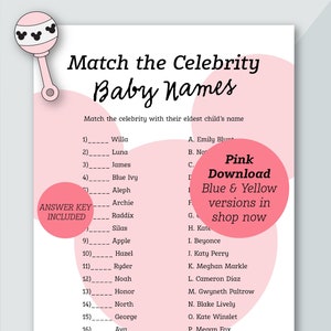 Pink Match the Celebrity Baby Names Baby Shower Game | Mickey Themed | Baby Shower Game | Baby Girl Shower