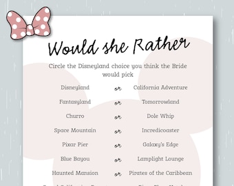 Would She Rather - Mickey Inspired California Edition - Bridal Shower Game | Bridal Game | Mickey Themed