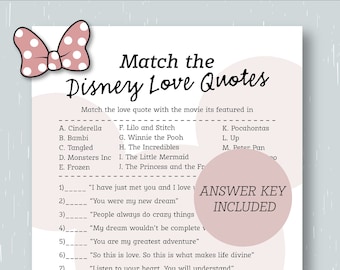 Match the Love Quotes | Bridal Shower Game | Mickey Themed