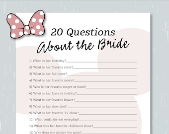 20 Questions About the Bride | Bridal Shower Game | Mickey Themed