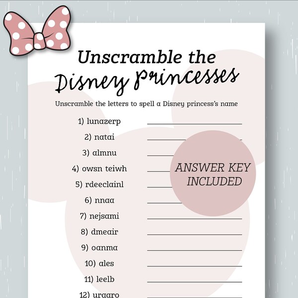 Unscramble the Princesses | Bridal Shower Game | Mickey Themed