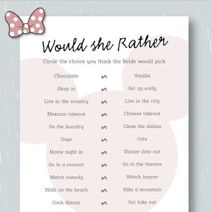 Would She Rather Mickey Themed | Bridal Shower Game | Mickey Themed