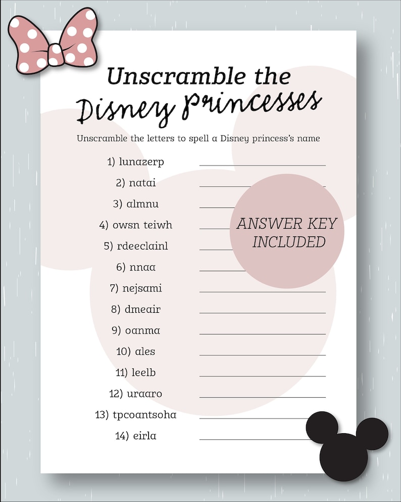 Unscramble The Disney Princesses Bridal Shower Game Disney Etsy
