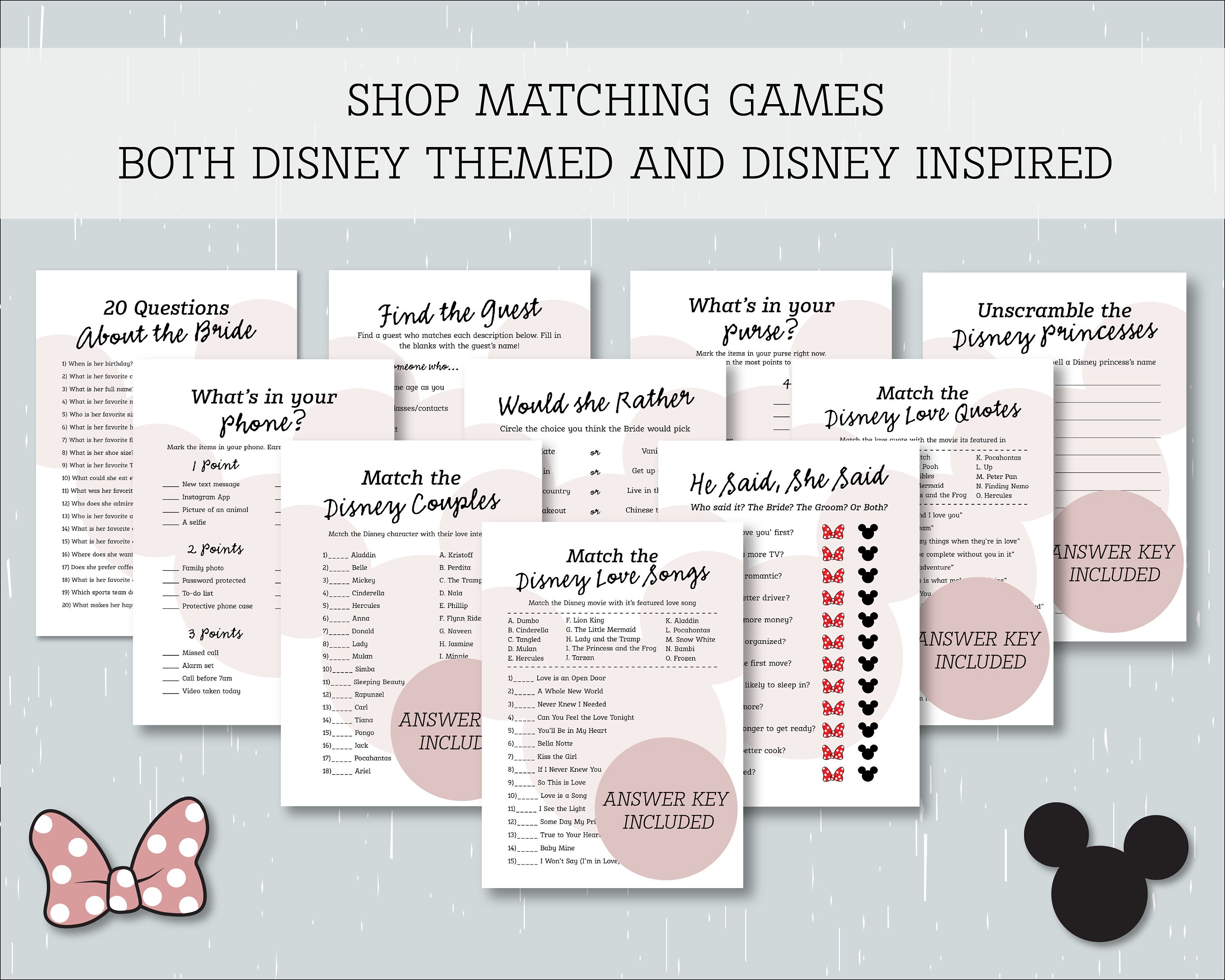 Match the Disney Love Quotes Bridal Shower Game Disney Etsy