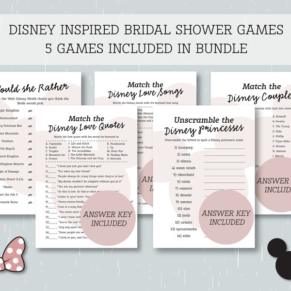 Mickey Inspired Bridal Shower Games Bundle | Bridal Shower Games | 5 Game Bundle | Mickey Themed