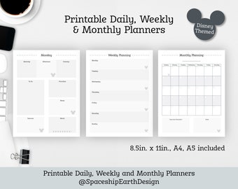 Daily Planner Pages | Daily, Weekly and Monthly Pages | Printable Pages | Instant Download | Mickey Themed Planner