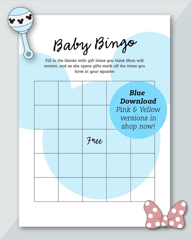 Blue Baby Bingo Baby Shower Game | Mickey Themed | Baby Shower Game ...