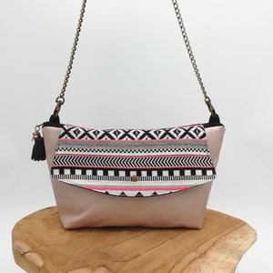 Sac en tissu Jacquard et simili cuir rose poudré, à porter à l'épaule