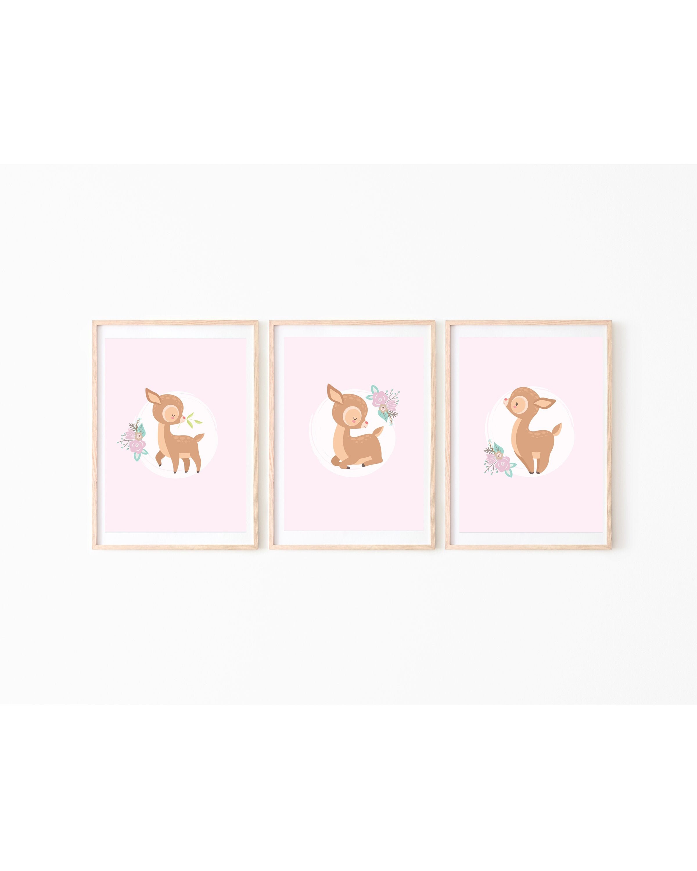 Pink baby deer nursery print set baby girl nursery decor Etsy