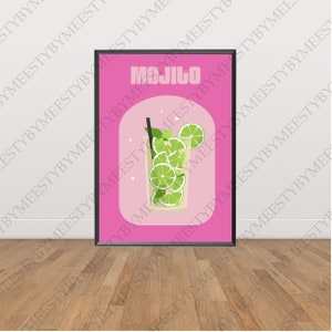 Mojito Cocktail Print, DIGITAL DOWNLOAD, Printable, Wall Art, Retro, Funky