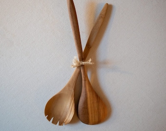 Olive wood Salad Servers, Wooden Fork & Spoon