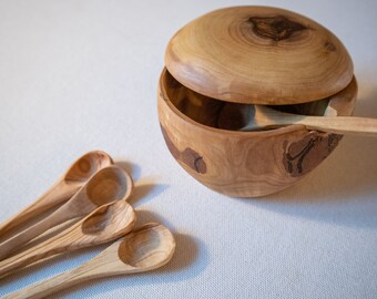 Set of 6 SPOONS + BOWL , Olive Wood SET