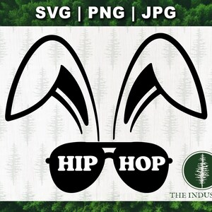 Archivo SVG de conejito de hip hop / Archivo de corte de gafas de sol de Pascua divertidas / Diseño de orejas de conejo genial para Cricut, Silhouette, sublimación / Descarga digital