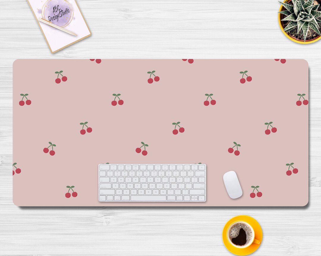 Pink Love Computer Mat Cherry Pattern Cute Pink Desk Mat, Cute Mouse Pad, Kawaii Desk Mat ...