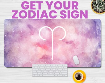 Zodiac Custom Desk Mat, Custom Mouse Pad, Custom Desk Pad, Personalized Mouse Pad, Pink Desk Mat Cute