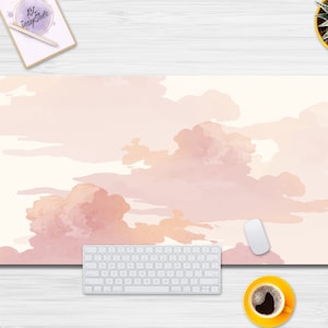 Pastel Color Sky Backgorund Cute Desk Mat, Cute Desk Pad, Extra Large Desk Mat, Desk Mat Cute, Mouse Mat, Cute Mouse Pad