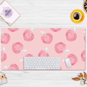 Watercolor Peach Painted Pattern Cute Desk Mat, Extended Mouse Pad, Pink Mouse Pad, Cute Desk Pad, Extra Large Desk Mat, Pink Desk Mat