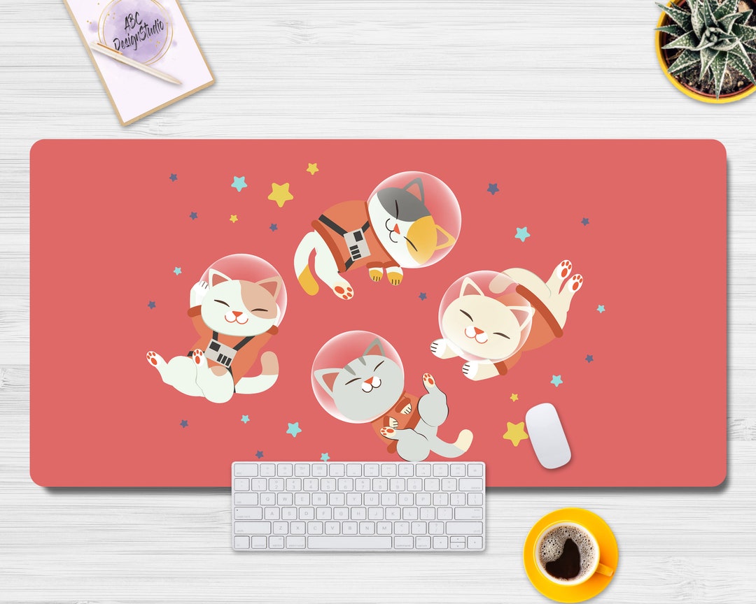 Space Cats Cute Desk Mat, Cute Desk Pad, Extra Large Desk Mat, Desk Mat Cute, Extended Mouse Pad