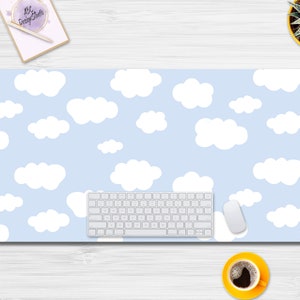 Blue Sky with Clouds Desk Mat Cute Large, Cute Desk Pad, Extra Large Desk Mat, Desk Mat Cute, Desk Pad Cute, Desk Pad Blue