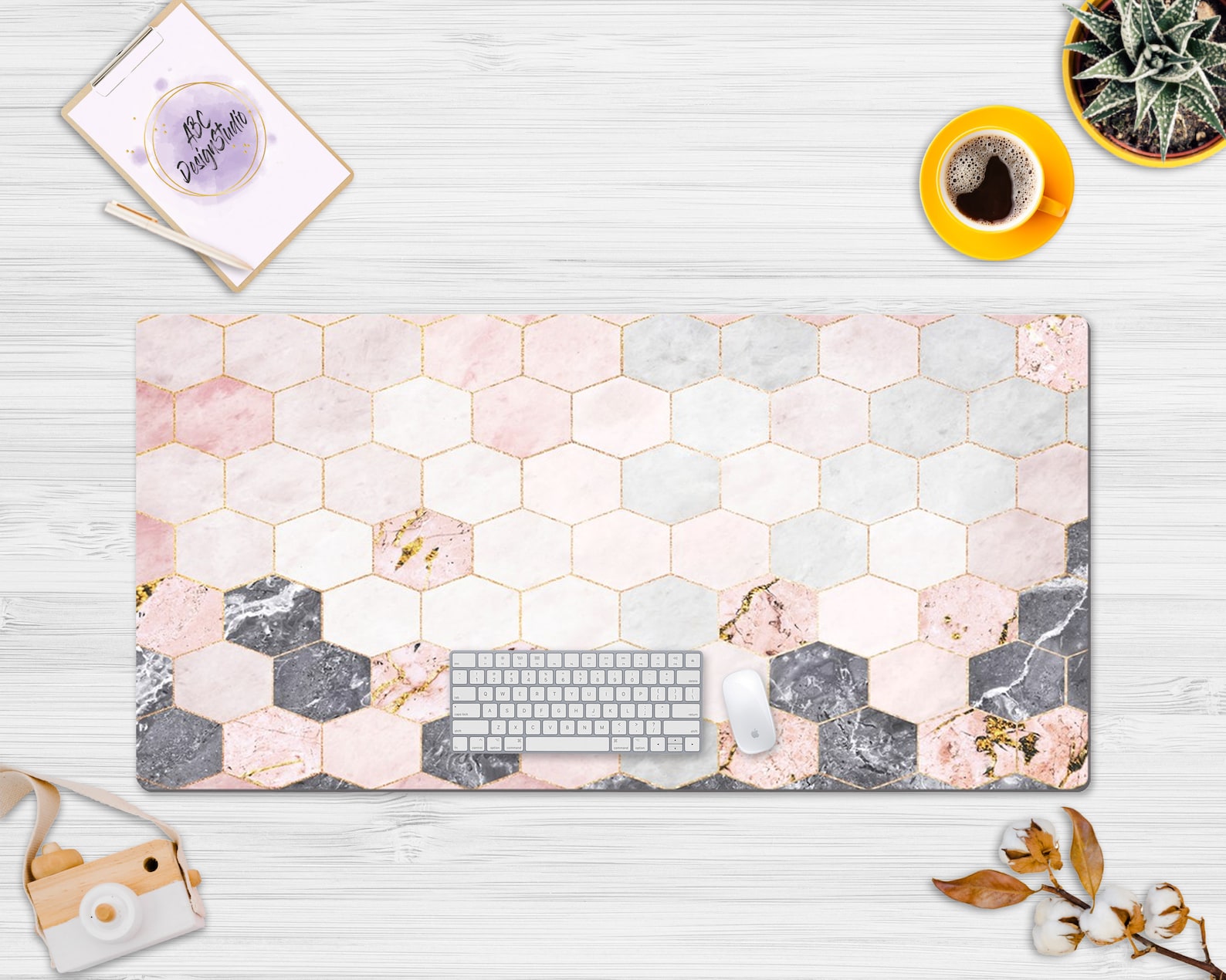 Hexagon Pink Marble Desk Mat Desk Mat Extra Large Pink Desk Etsy