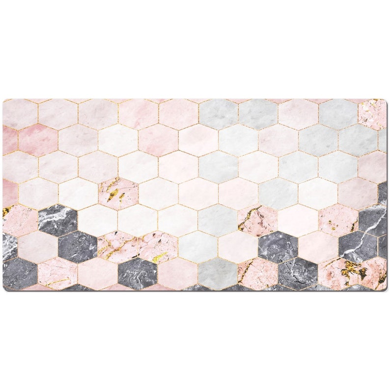 Hexagon Pink Marble Desk Mat Desk Mat Extra Large Pink Desk Etsy