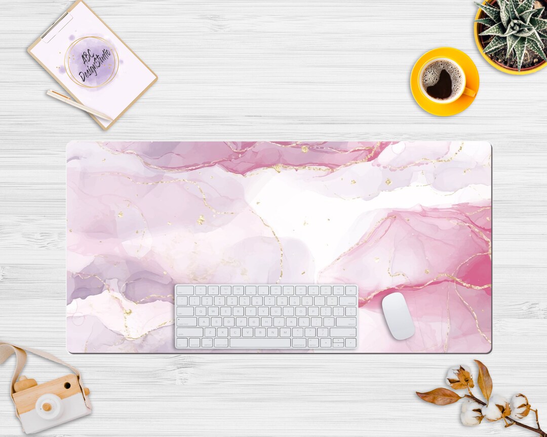 Pink Desk Mat, Pink Marble Desk Mat, Cute Desk Pad, Extra Large Desk