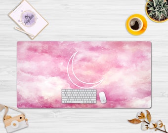 Pink Galaxy Sky Moon Cute Desk Mat, Extended Mouse Pad, Galaxy Mouse Pad, Cute Desk Pad, Extra Large Desk Mat, Pink Desk Mat