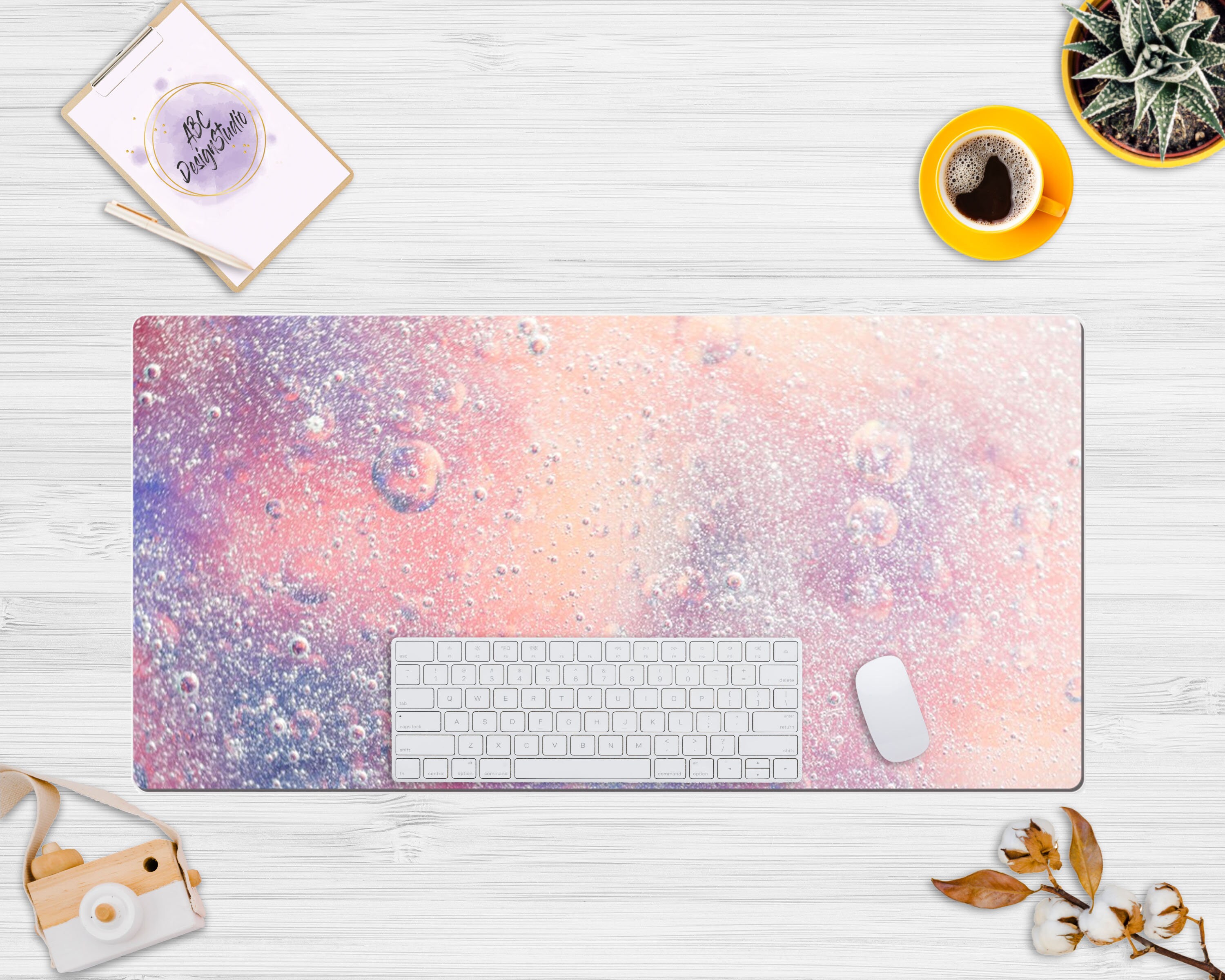 Pink Desk Mat Abstract Bubbles Pink Cute Desk Pad Extra Etsy