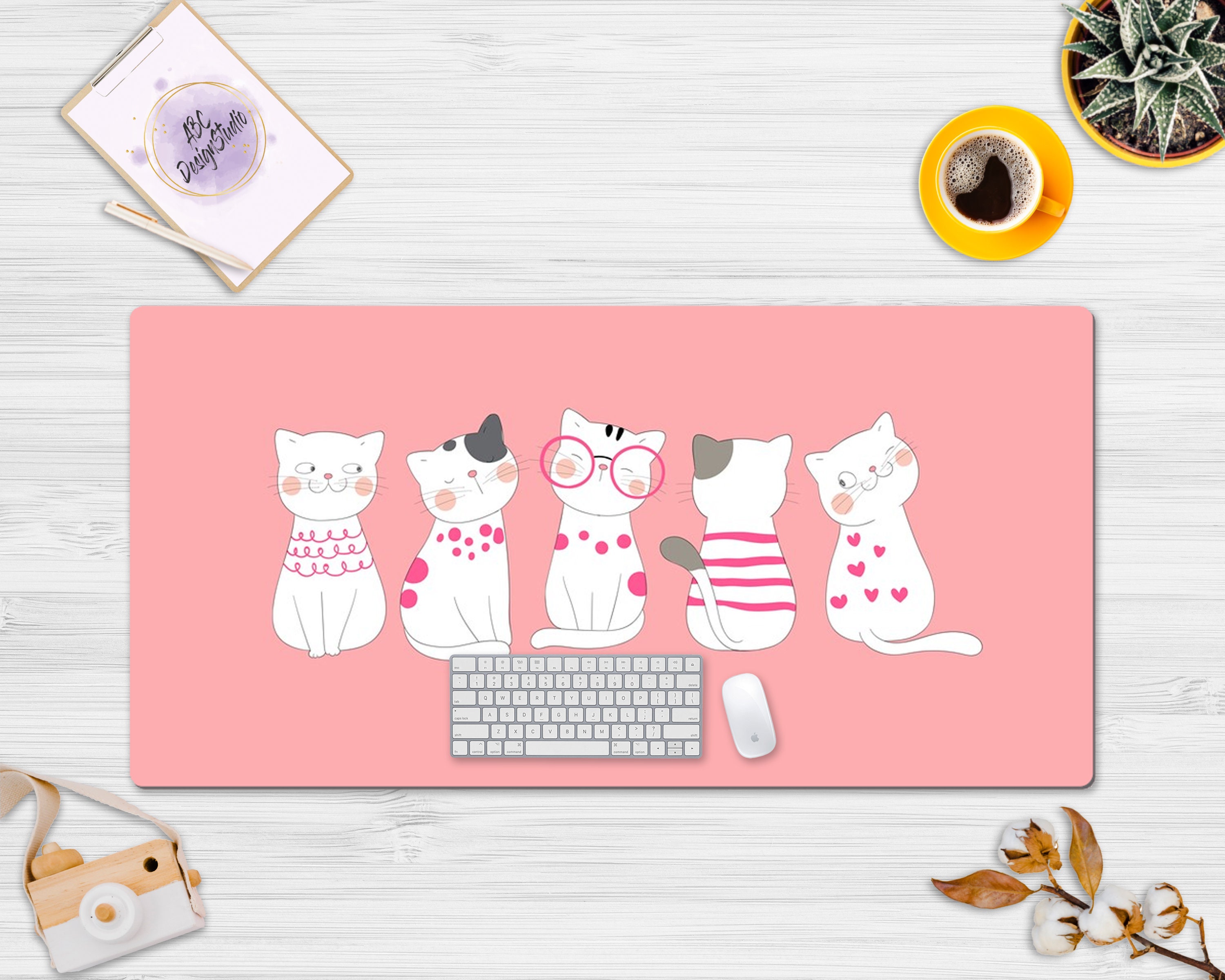Sitting Cats Cute Pink Desk Mat Cute Desk Pad Extra Large Etsy UK