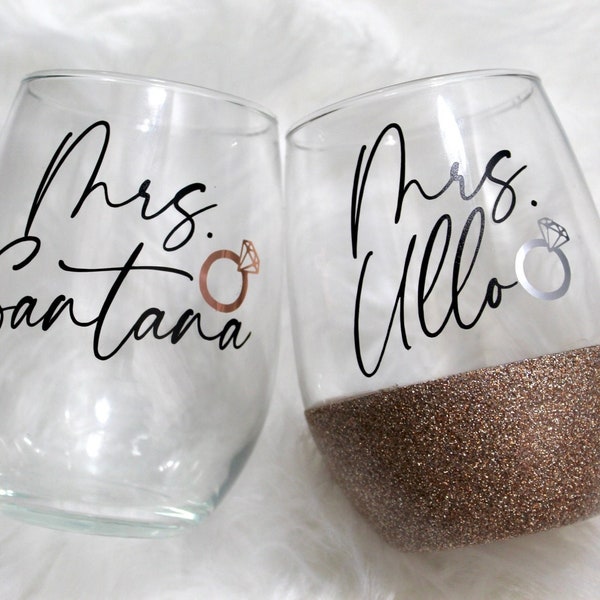 Bride Wine Glass | Mrs Wine Glass | Personalized Bride Gifts | Engagement Gift | Wedding Gift | Custom Wine Glass