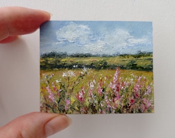 « Peinture de prairie, oeuvre d'art originale petit paysage » par SanaOriginalArt